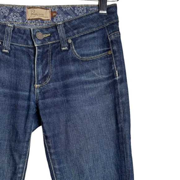 Paige Low Rise Bootcut Y2K Medium Wash Blue Jeans Whiskering Fading 25 - Picture 7 of 16